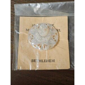 Pretty Vintage Carved Mother Of Pearl Bethlehem Signed Brooch Rose